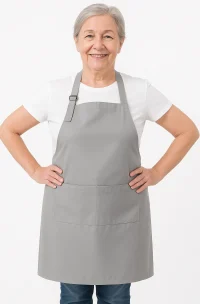 Pechera de poliéster gris con bolsillo frontal, ideal para uso profesional y promocional en Chile.