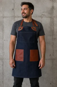 Pechera Mezclilla con Bolsillos de Cuero y ojetillos metalicos para parrilla uniforme regalos