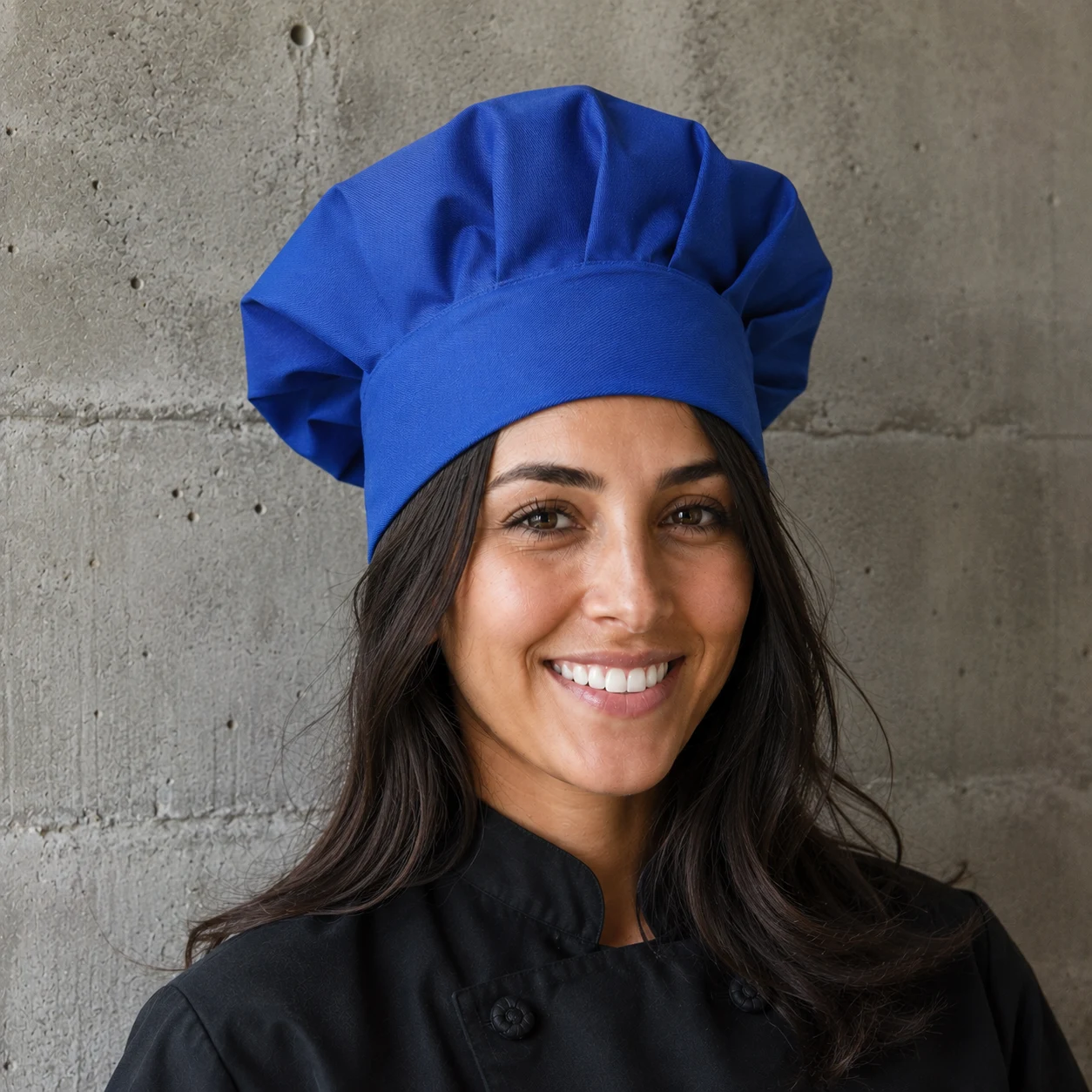 Gorro de chef azul rey gabardina para mujer - Mundo del Delantal Chile