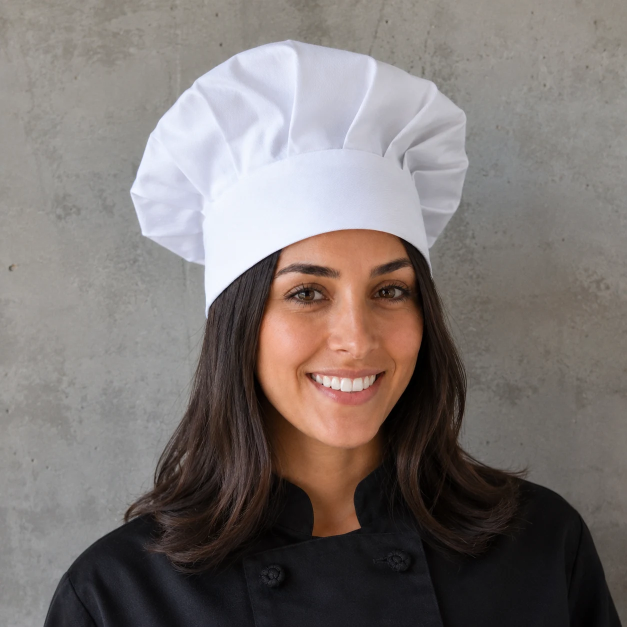 Gorro de chef blanco gabardina para mujer - Mundo del Delantal Chile
