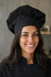 Gorro de chef negro gabardina para mujer - Mundo del Delantal Chile
