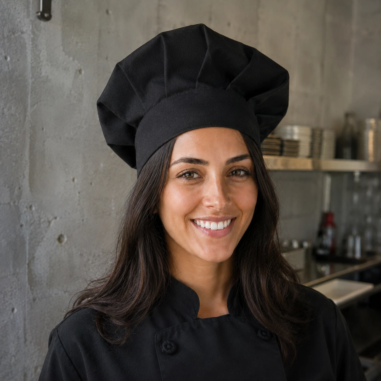 Gorro de chef negro gabardina para mujer - Mundo del Delantal Chile