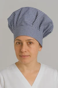 gorro de cocina original color cuadros blancos y azules