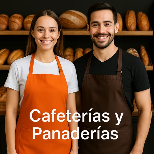 Delantales naranjos y café para baristas y panaderías modernas