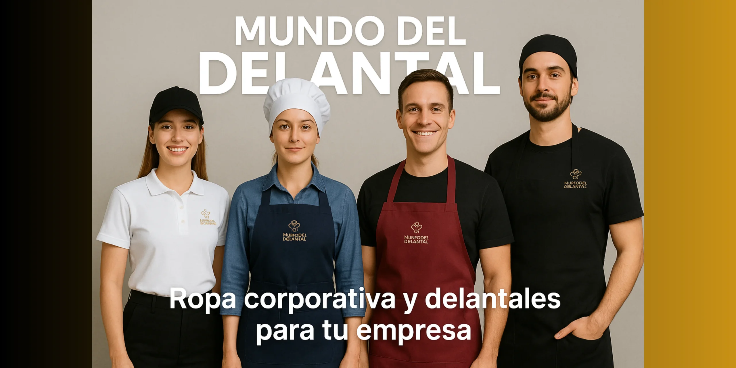 Modelos con delantales personalizados burdeos de Mundo del Delantal, ropa corporativa para empresas y restaurantes.