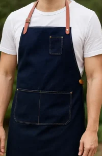 delantal de cocina mezclilla con cuero en hombre mezclilla azul oscura modelo de delantal fabric ado por mundo del delantal en chile