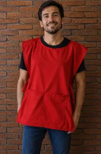 Delantal rojo multifuncional tipo chinita con amarras a los lados