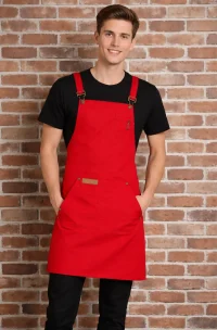 jardinera con tirantes cruzados cxolor rojo para cocina y atencion a publici