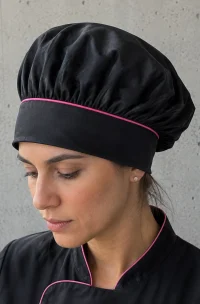 Cofia negra con vivo de cocina para restaurantes y uniformes mundo del delantal