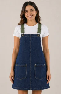 Delantal de mezclilla azul con tirantes cruzados