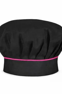 gorro de cocona champiñon para gastronomía modelo negro con aplicacioon fucsia de mundo del delantal