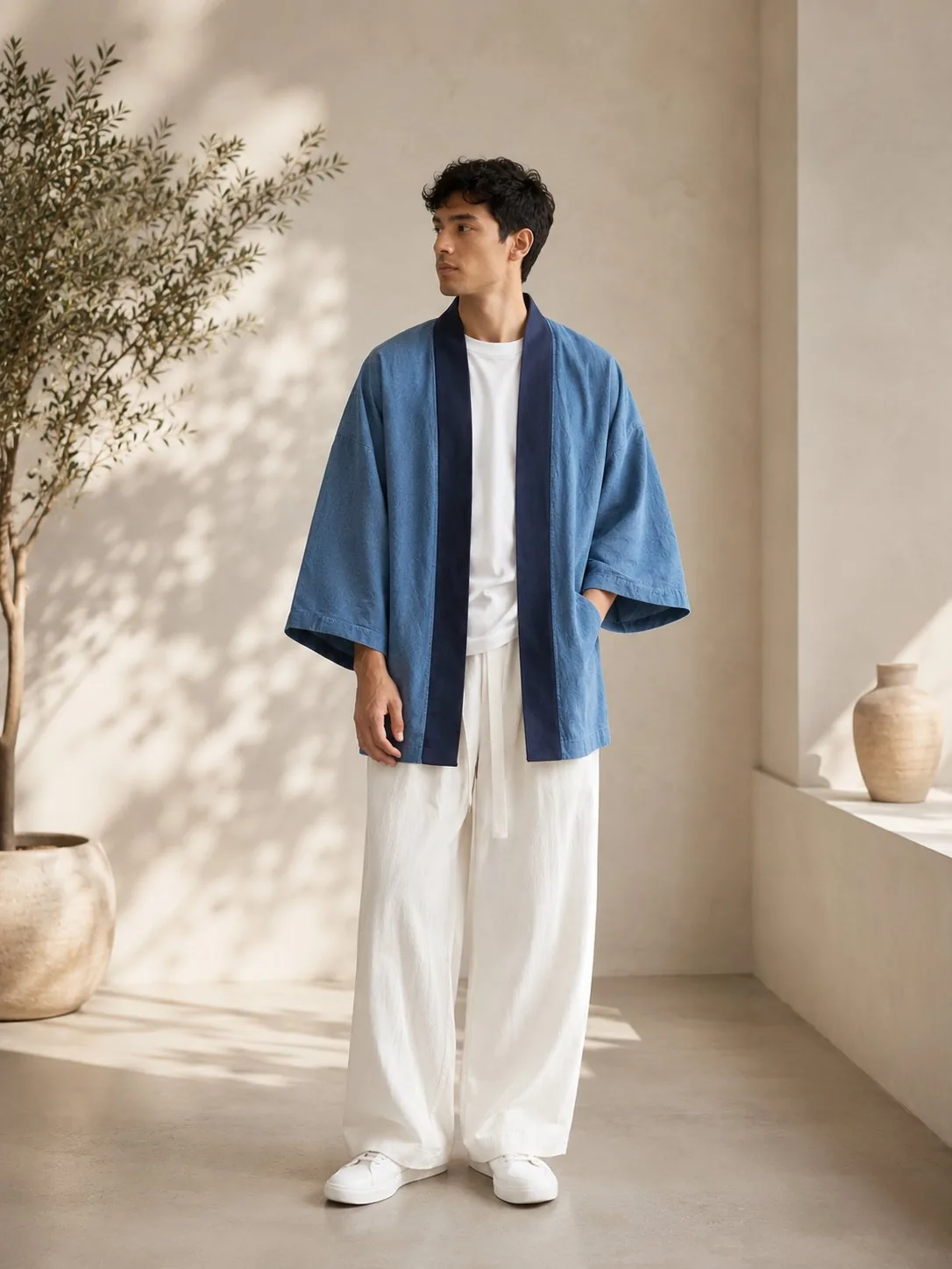 Kimono spa azul hombre uniforme estética