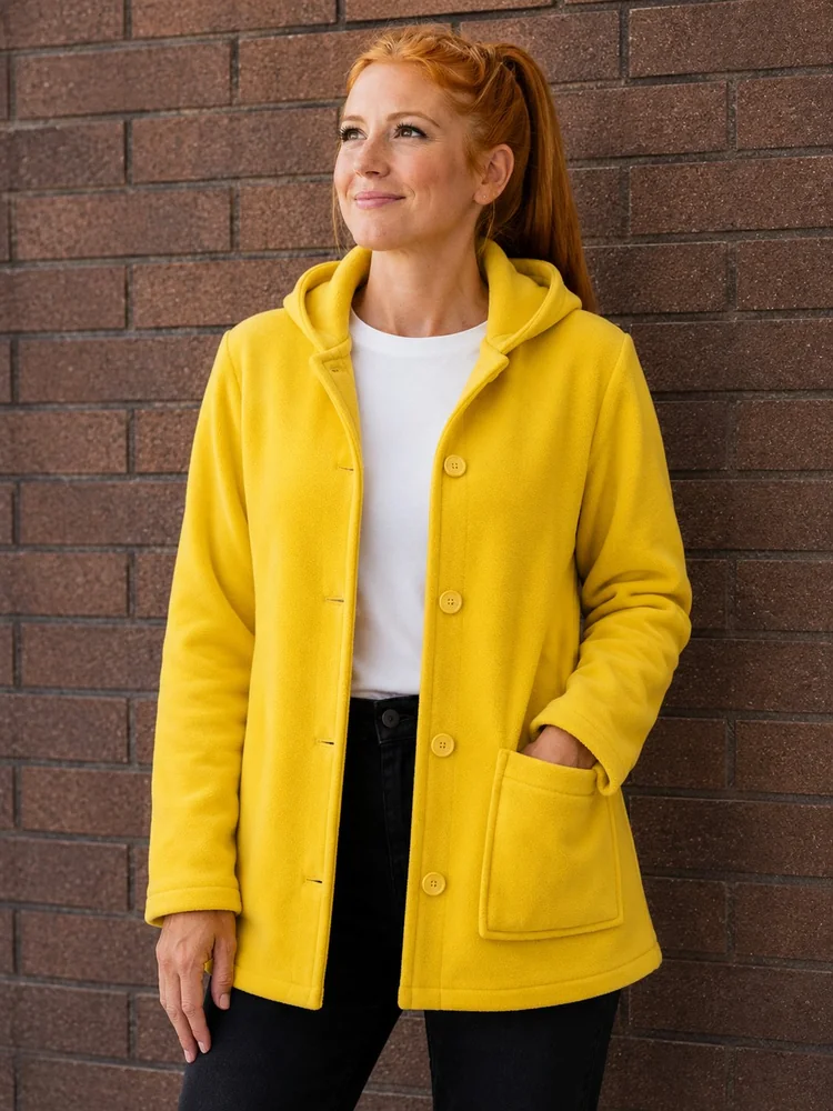 Chaqueta de polar con botones amarilla para equipos, aulas y oficinas — Mundo del Delantal