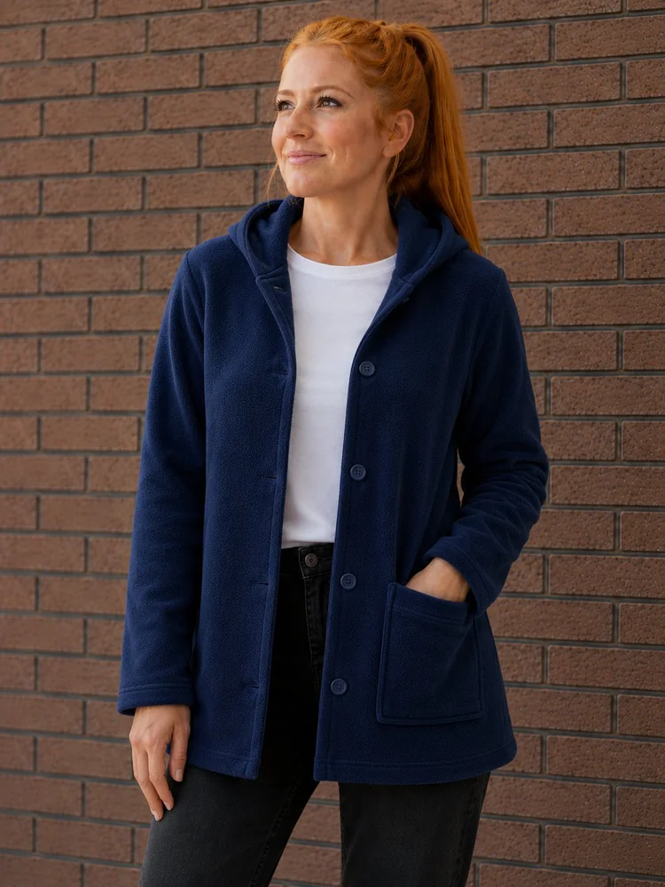 Chaqueta de polar con botones azul marino para equipos, aulas y oficinas — Mundo del Delantal