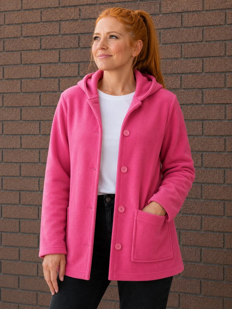 Chaqueta de polar con botones rosada para equipos, aulas y oficinas — Mundo del Delantal