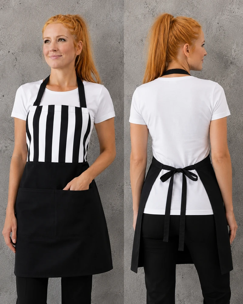 Delantal barista a rayas negro y blanco - Imagen 2