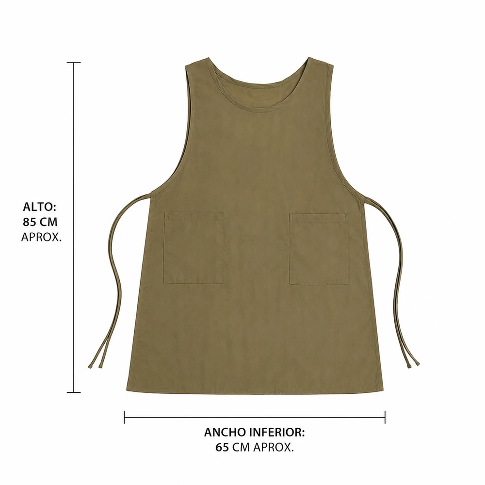 Medidas del delantal chinita antifluido antiácido: 85 cm de alto y 65 cm de ancho inferior