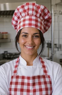gorro de chef vichy cuadros blancos y rojos en mundo del delantal